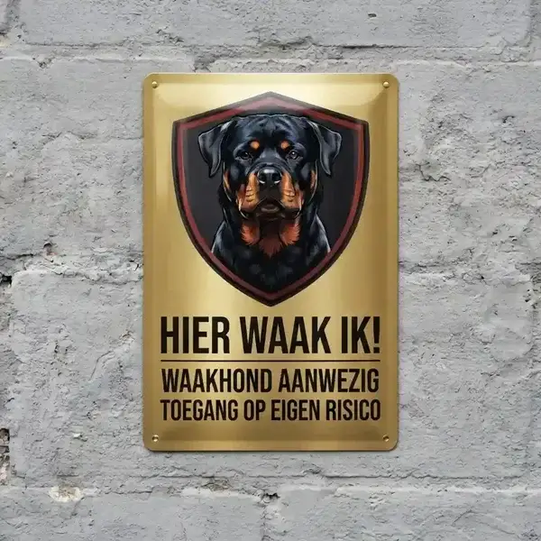 Metalen Waakbord Rottweiler - Hier Waak Ik