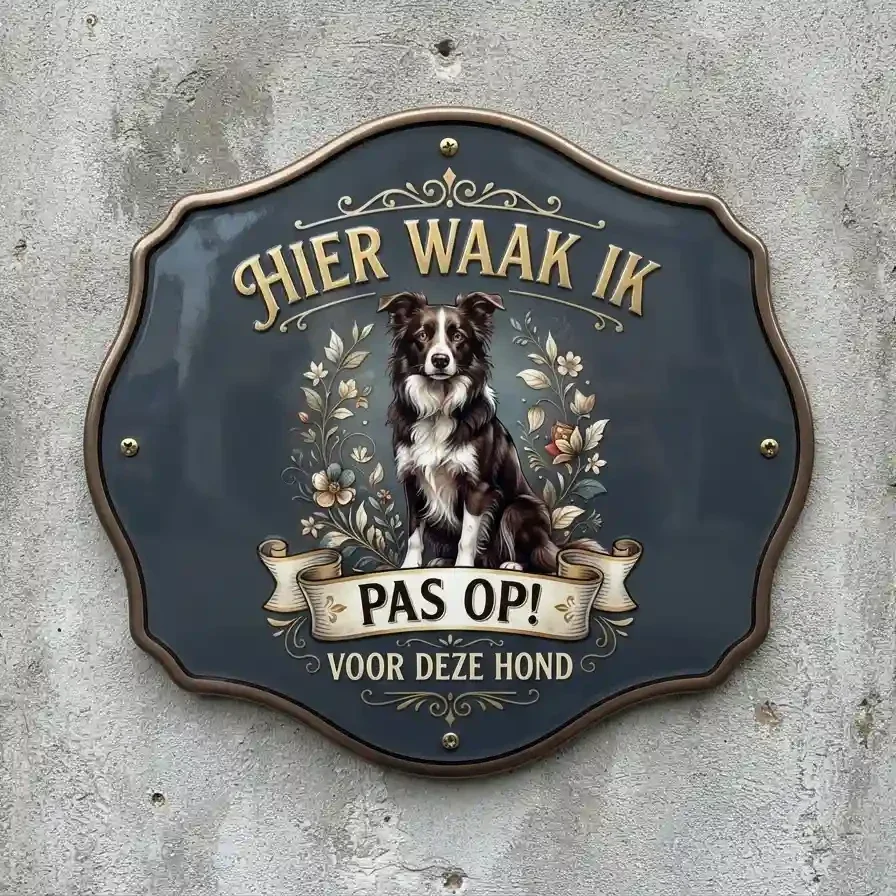 Border Collie Waakbord 4mm Acryl - Hier Waak Ik