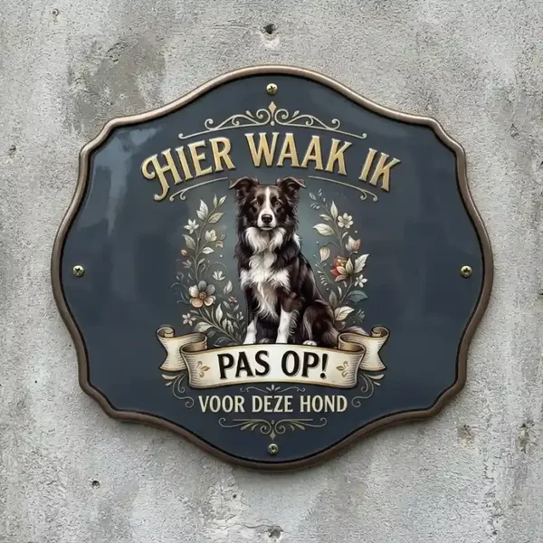 Border Collie Waakbord 4mm Acryl - Hier Waak Ik