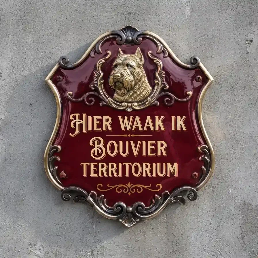 Bouvier Schild Barok "Hier Waak Ik" - Bordeaux/Goud
