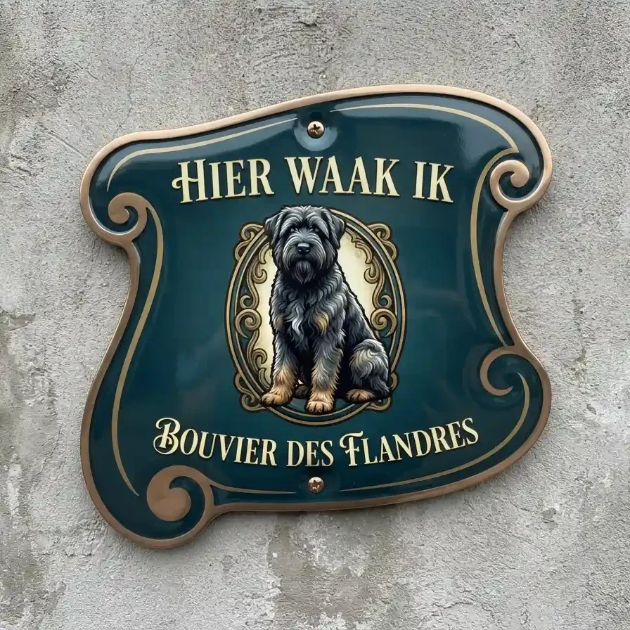 Bouvier des Flandres waakbord acryl ovaal vintage goud