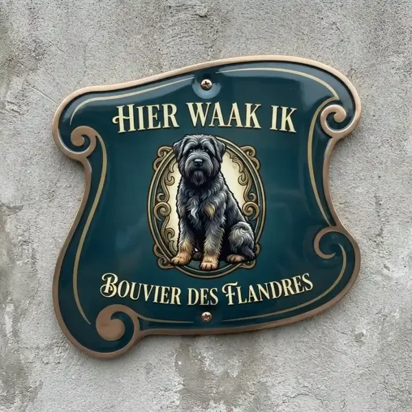 Bouvier des Flandres waakbord acryl ovaal vintage goud