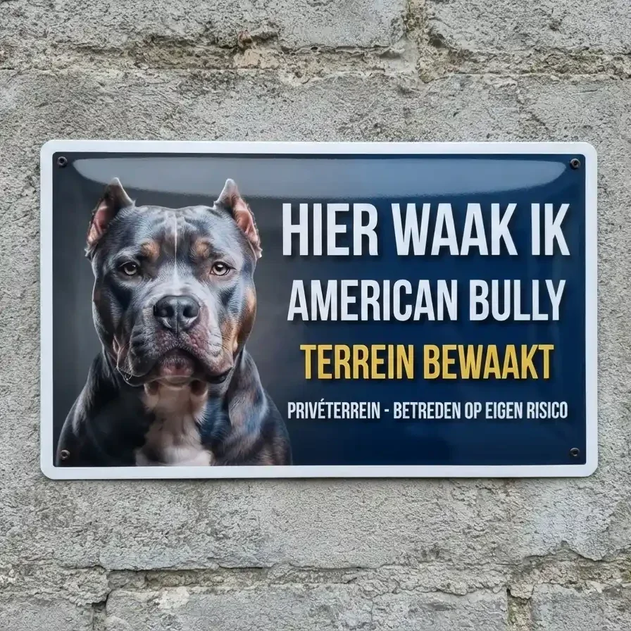 Waakbord American Bully - Hier waak ik vol metaal