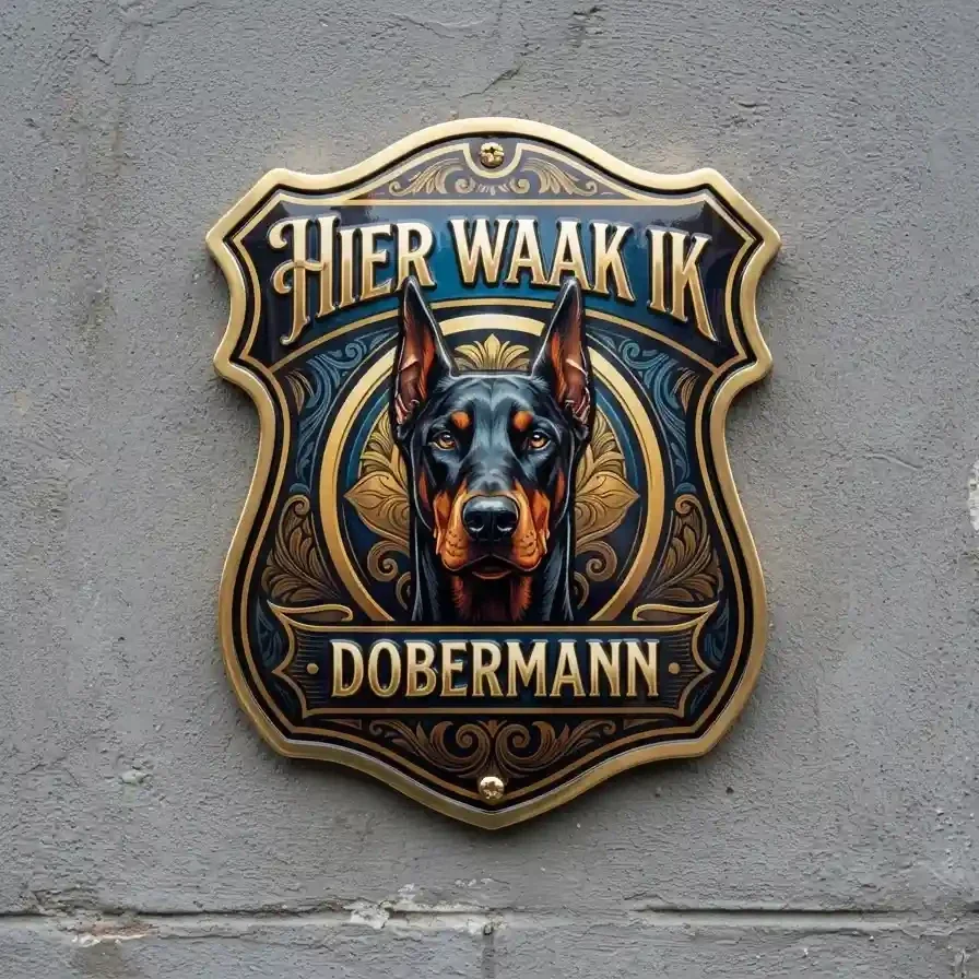 Dobermann Waakbord Acryl 4mm - Hier Waak Ik