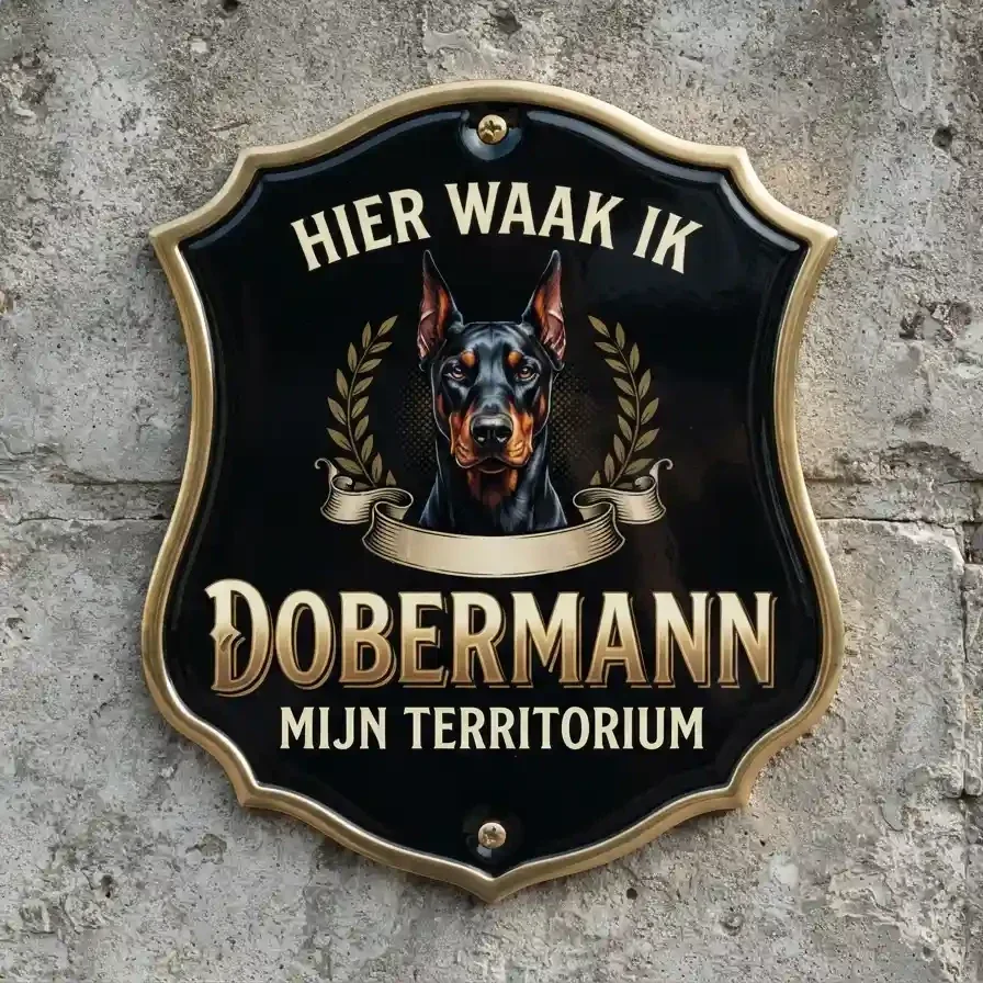 Dobermann Waakbord Acryl 4mm - Hier Waak Ik