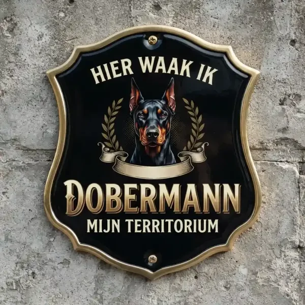 Dobermann Waakbord Acryl 4mm - Hier Waak Ik