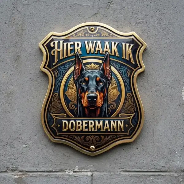 Dobermann Waakbord Acryl 4mm - Hier Waak Ik