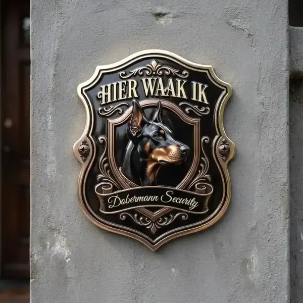 Dobermann Waakbord - Hier Waak Ik