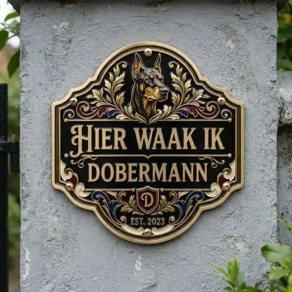 Dobermann Waakbord Acryl 4mm Hier Waak Ik
