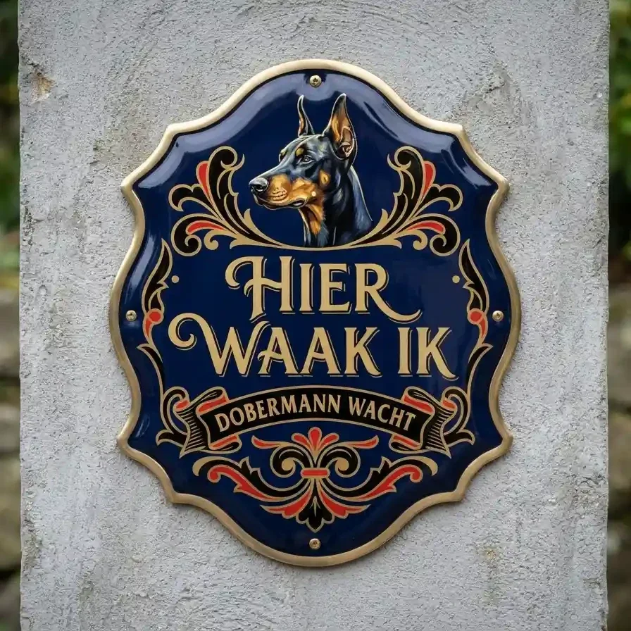 Dobermann Waakbord "Hier Waak Ik" - Acryl 4mm