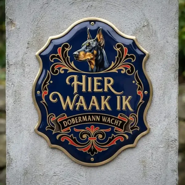 Dobermann Waakbord "Hier Waak Ik" - Acryl 4mm
