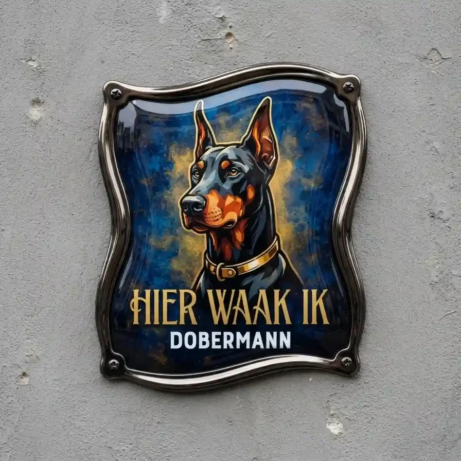 Dobermann Waakbord Acryl - Hier Waak Ik