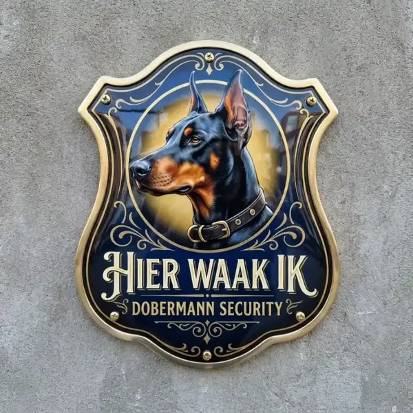 Dobermann Waakbord Acryl 4mm - Hier Waak Ik
