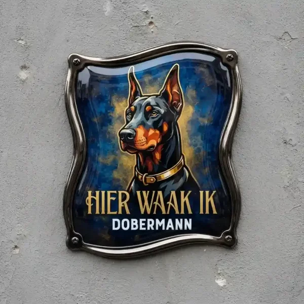 Dobermann Waakbord Acryl - Hier Waak Ik