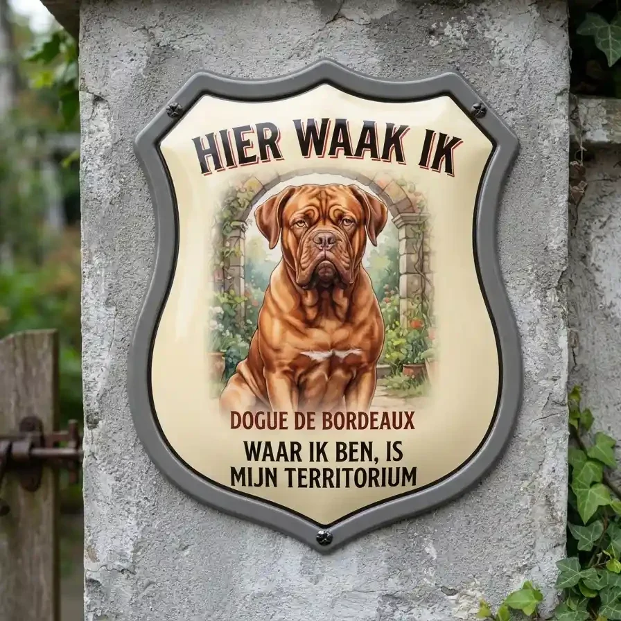 Acryl Waakbord Bordeauxdog - Hier Waak Ik