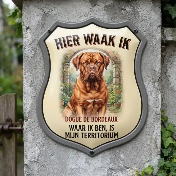 Acryl Waakbord Bordeauxdog - Hier Waak Ik