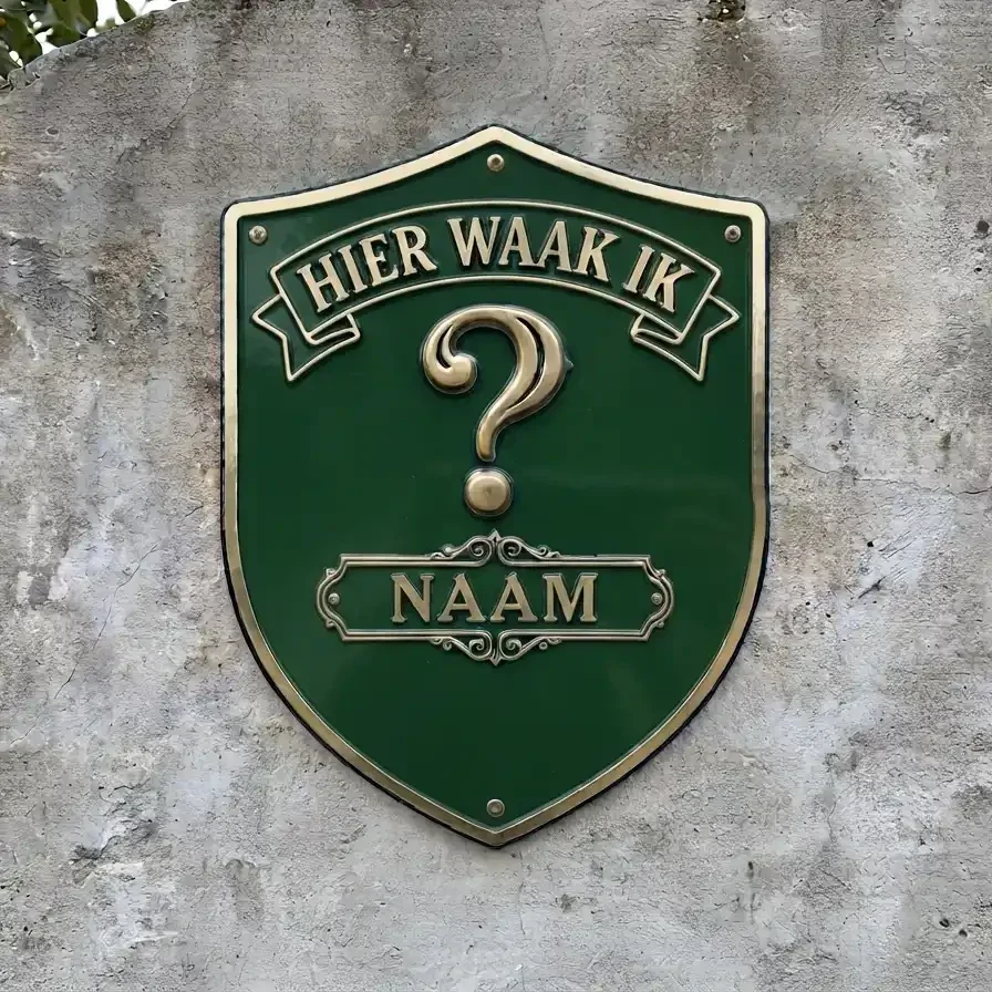 Persoonlijk schild 'Hier Waak Ik' Groen/Goud