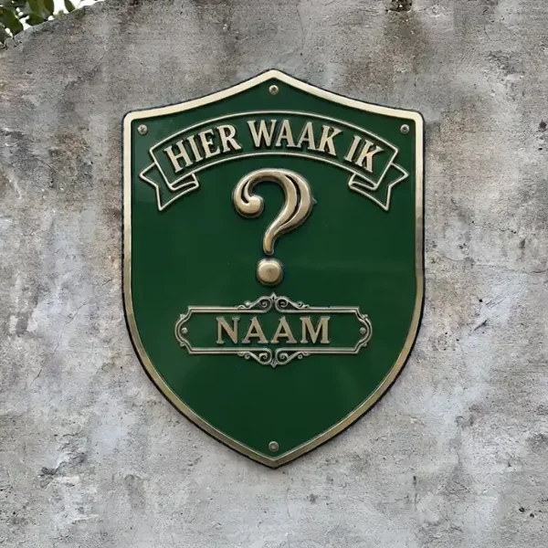 Persoonlijk schild 'Hier Waak Ik' Groen/Goud