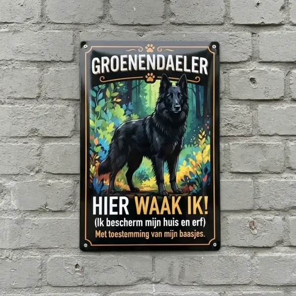 Waakbord Groenendaeler - Hier waak ik - Vol metaal