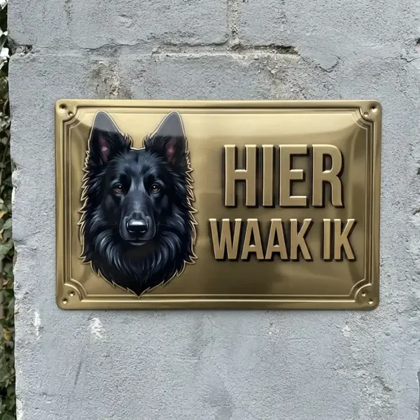 Waakbord Groenendaeler - Hier waak ik - Vol metaal
