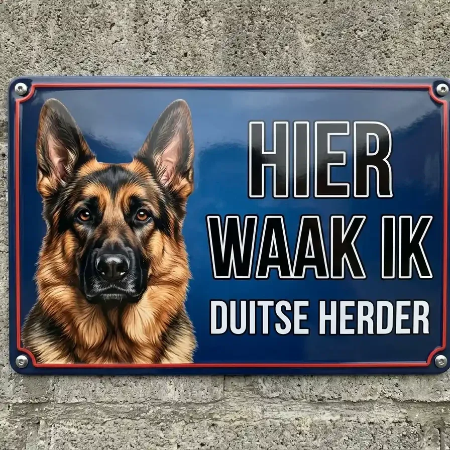 Waakbord Duitse Herder Metaal - Hier Waak Ik