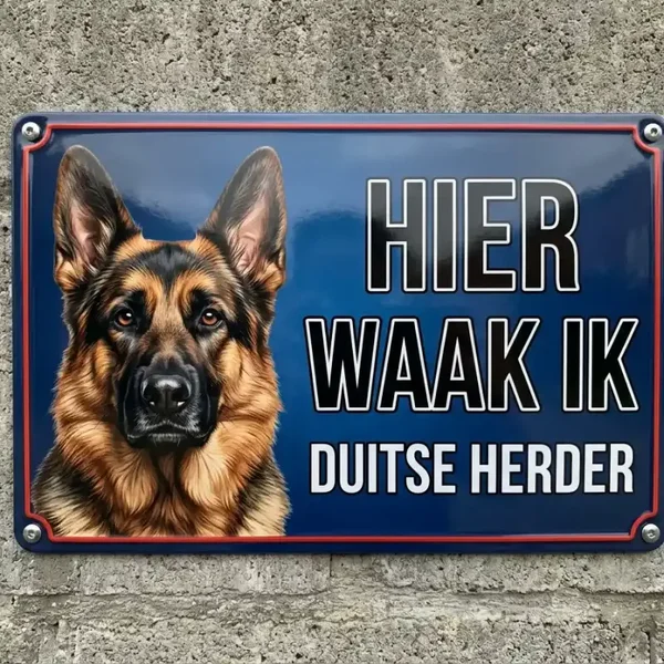 Waakbord Duitse Herder Metaal - Hier Waak Ik