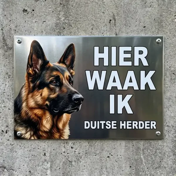 Waakbord Duitse Herder Metaal - Hier Waak Ik
