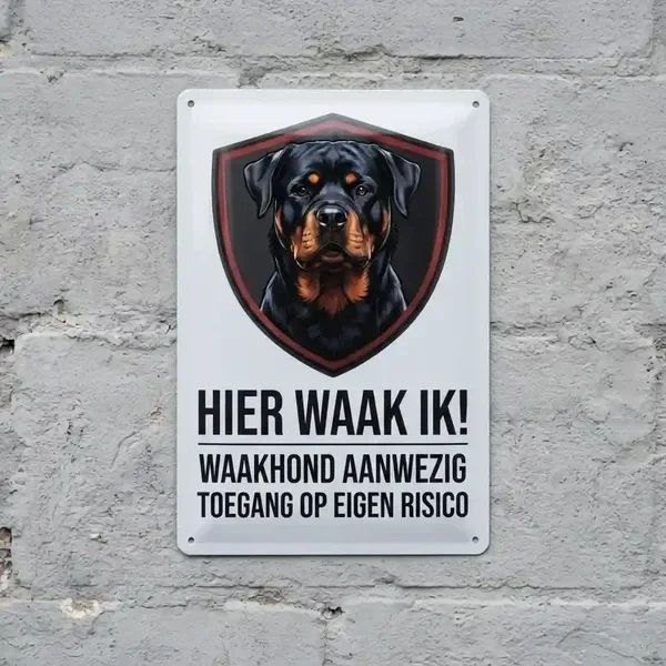 Metaal Waakbord Rottweiler - Hier Waak Ik
