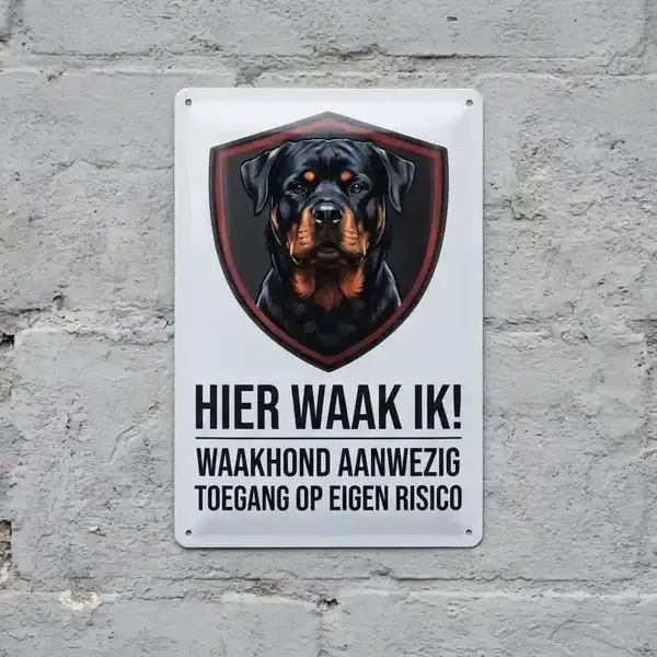 Metaal Waakbord Rottweiler - Hier Waak Ik