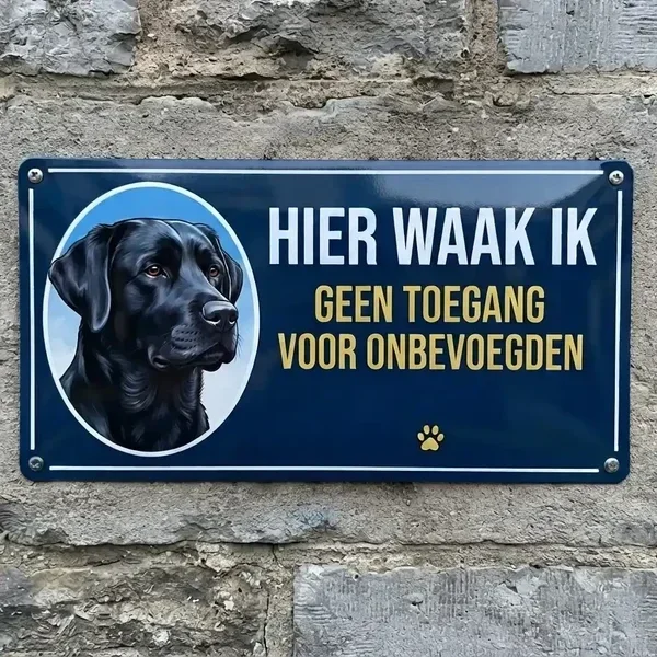 Metalen Waakbord Labrador - Hier Waak Ik