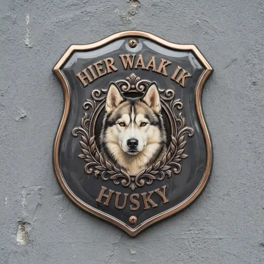 Waakbord Husky - Hier waak ik