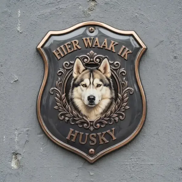 Waakbord Husky - Hier waak ik