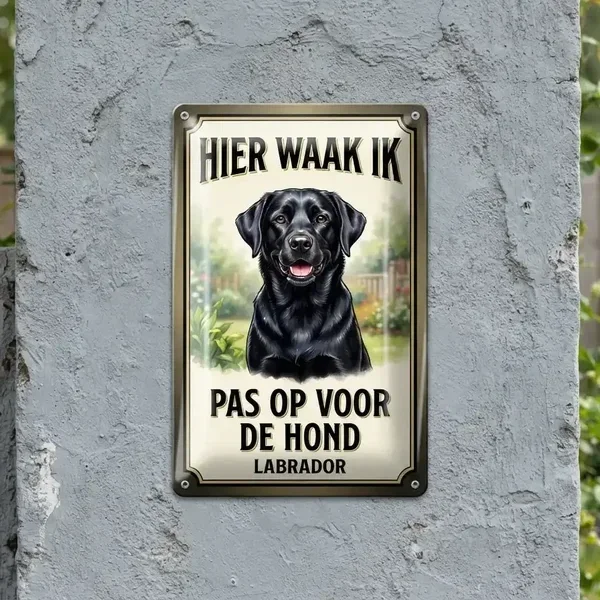 Waakbord Labrador – Metaal Bord "Hier Waak Ik
