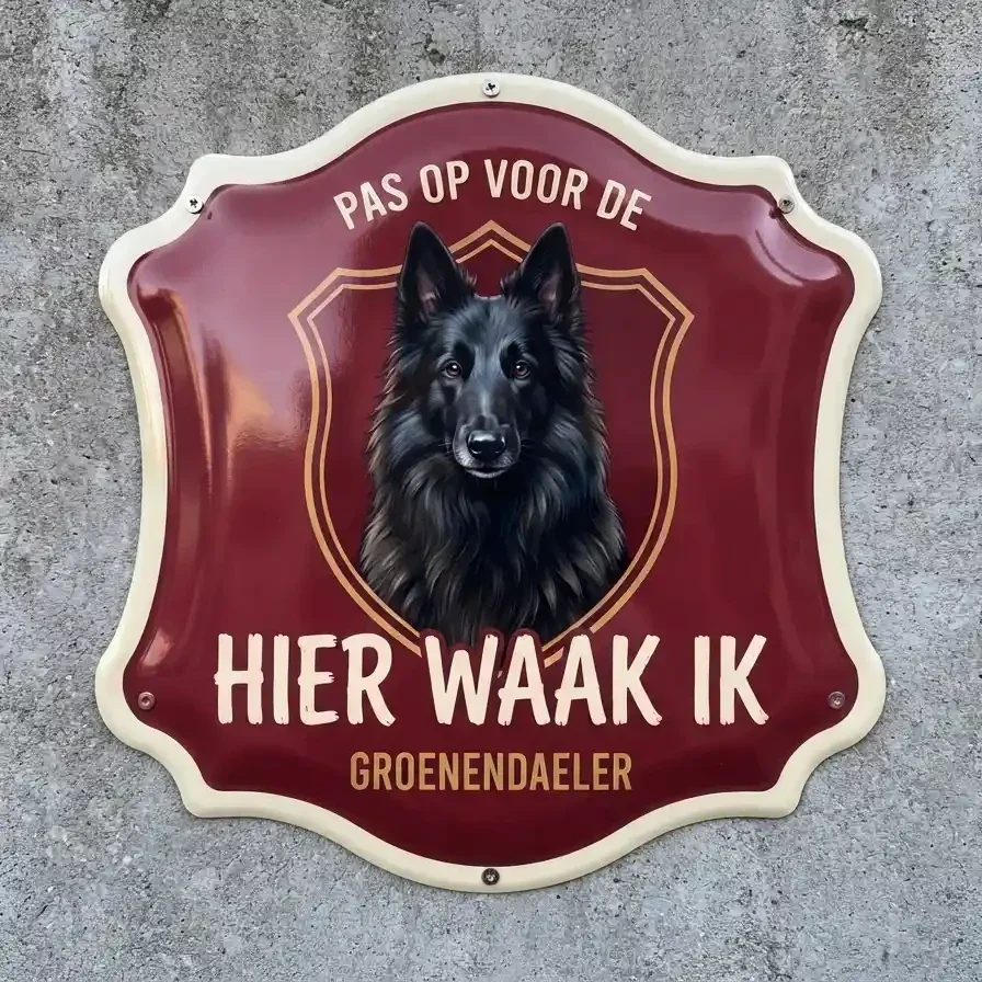 Waakbord Groenendaeler - Hier waak ik (Acryl 4mm)