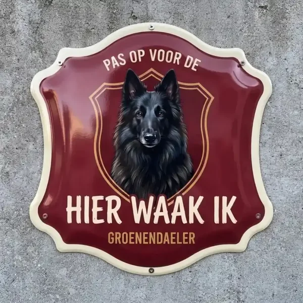 Waakbord Groenendaeler - Hier waak ik (Acryl 4mm)