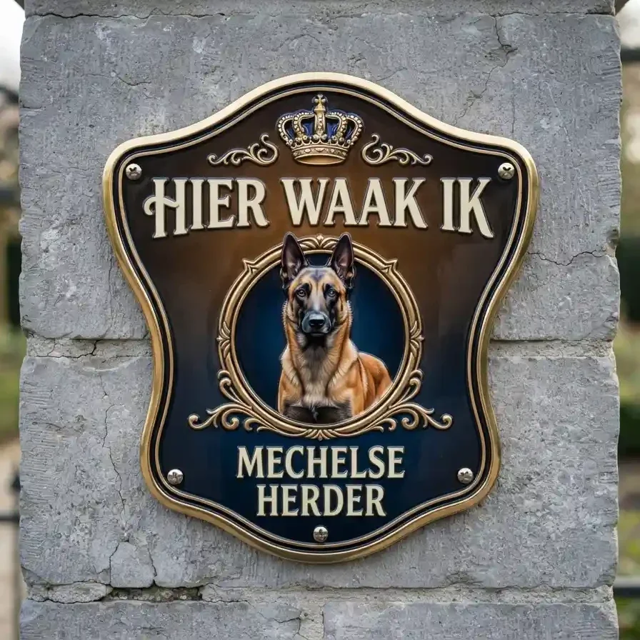 Waakbord Mechelse Herder - Hier Waak Ik Acryl Schild