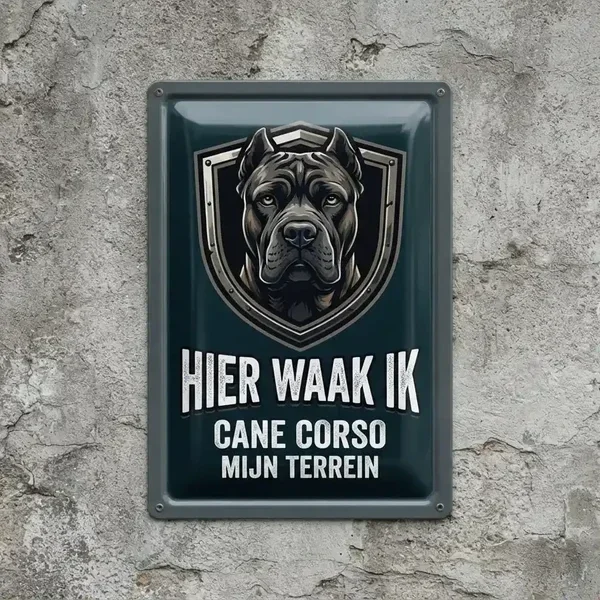 Metalen Waakbord Cane Corso - Hier Waak Ik