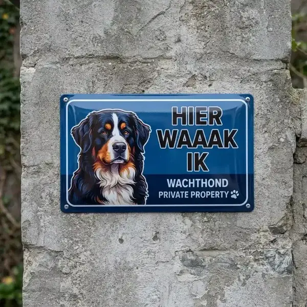 Metalen Waakbord Berner Sennen - Hier Waak Ik