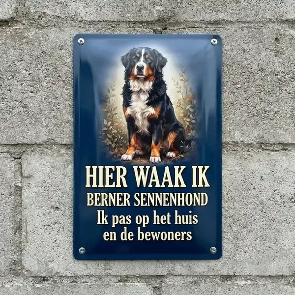 Metalen Waakbord Berner Sennen - Hier Waak Ik