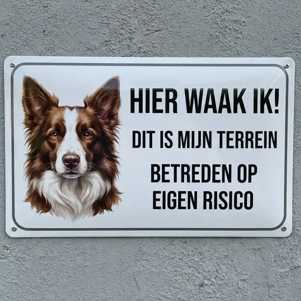 Metalen Waakbord Border Collie - Hier Waak Ik