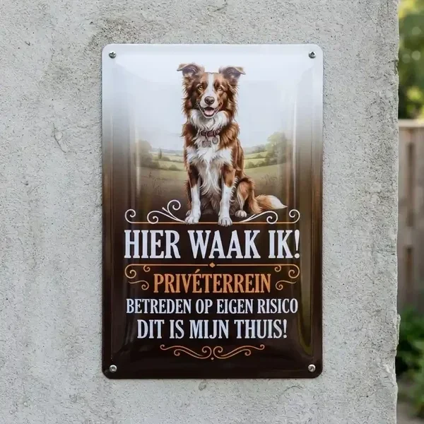 Metalen Waakbord Border Collie – Hier Waak Ik