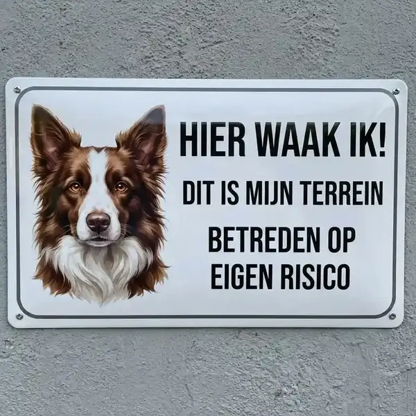 Metalen Waakbord Border Collie - Hier Waak Ik