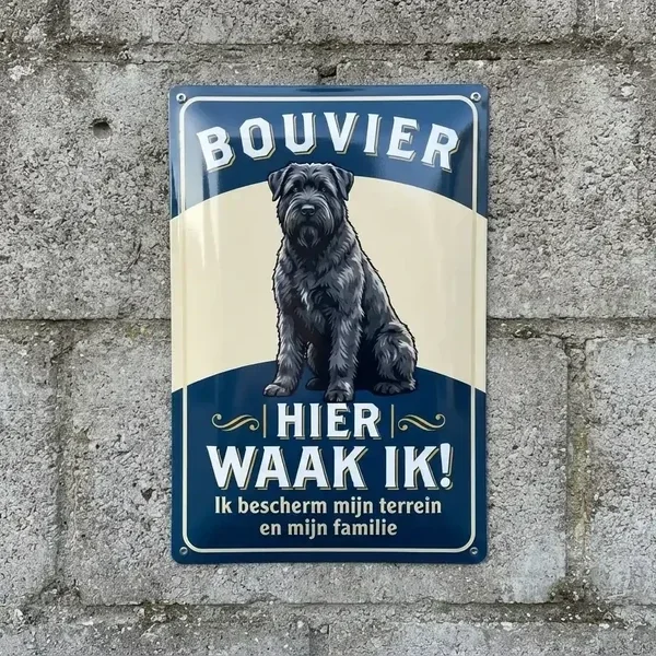 Metalen Waakbord Bouvier - Hier Waak Ik