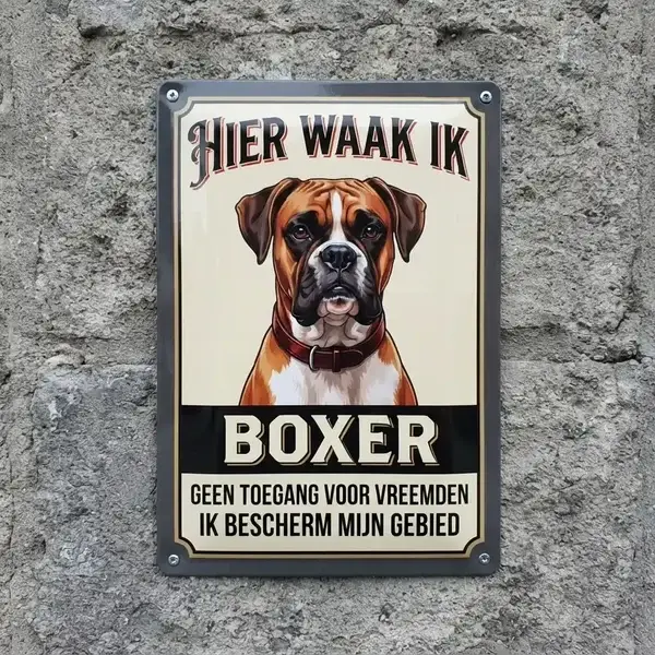 Metalen Waakbord Boxer - Hier Waak Ik