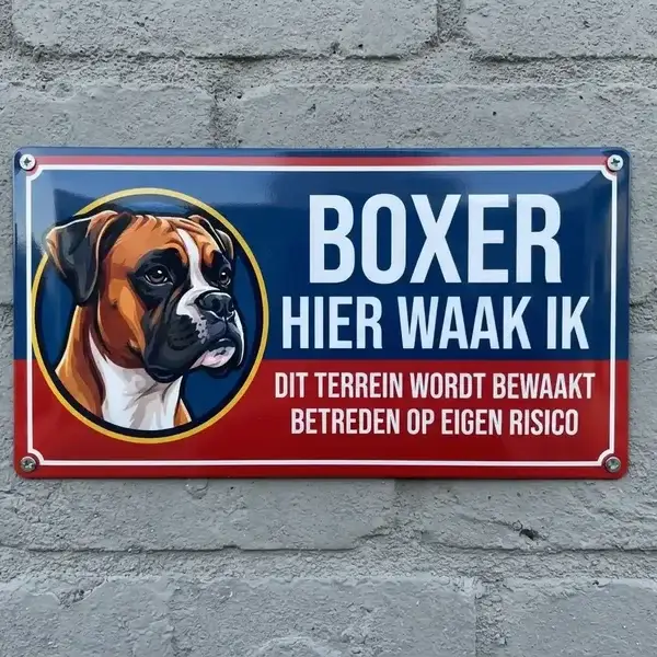 ​Metalen Waakbord Boxer - Hier Waak Ik