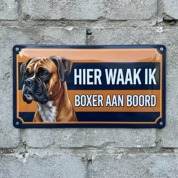Metalen Waakbord Boxer - Hier Waak Ik