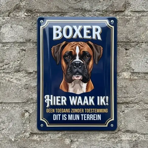 Metalen Waakbord Boxer - Hier Waak Ik