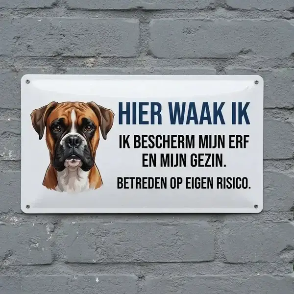 Metalen Waakbord Boxer - Hier Waak Ik