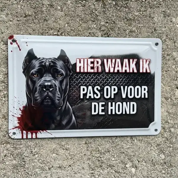Metalen Waakbord Cane Corso - Hier Waak Ik