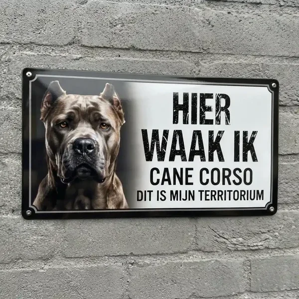 Metalen Waakbord Cane Corso - Hier Waak Ik